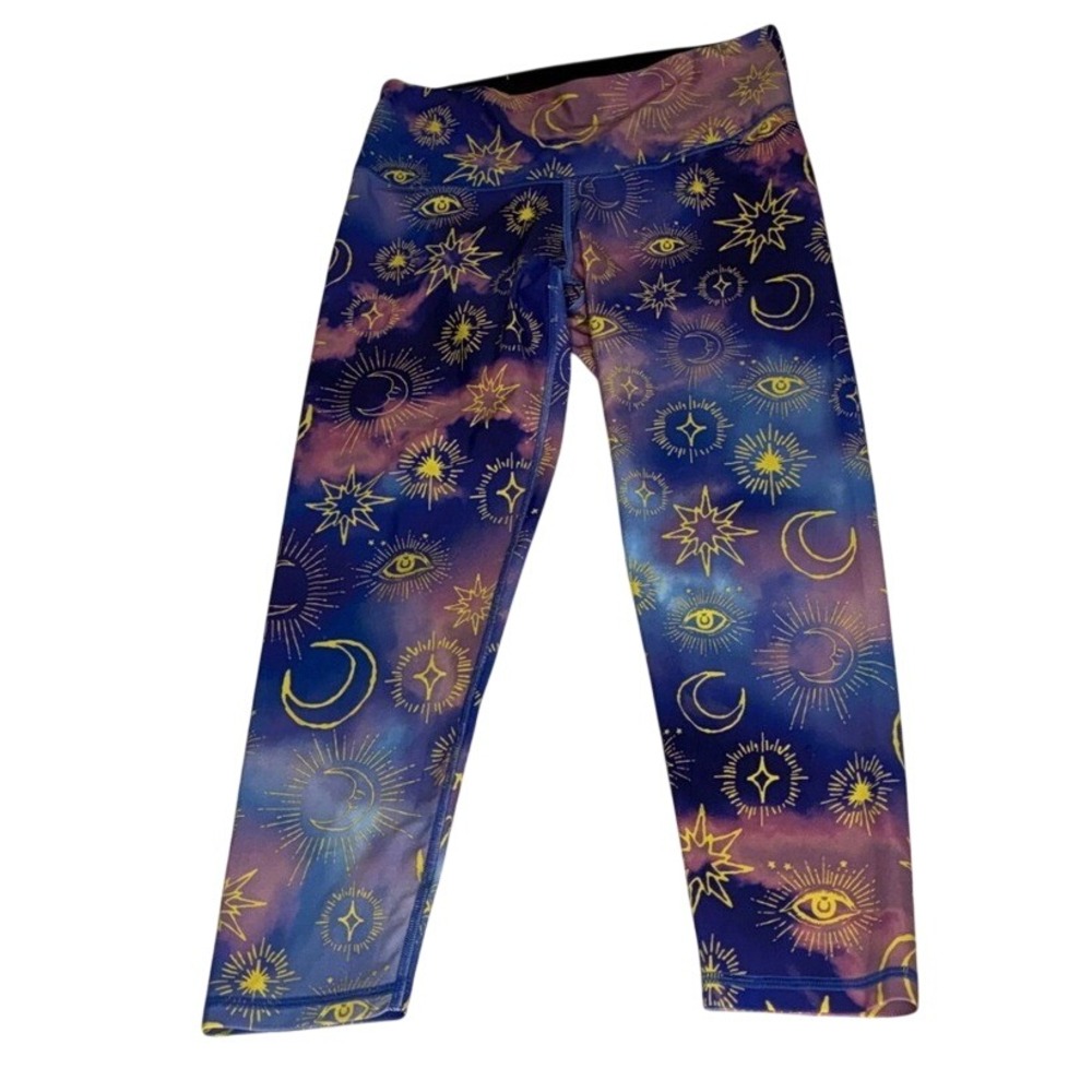 Victoria Sport Purple Celestial Leggings - L - Galaxy Moon Star Sun Mystic Boho